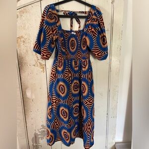 Smocked Kemi Telford midi dress with wide sleeves and square neck